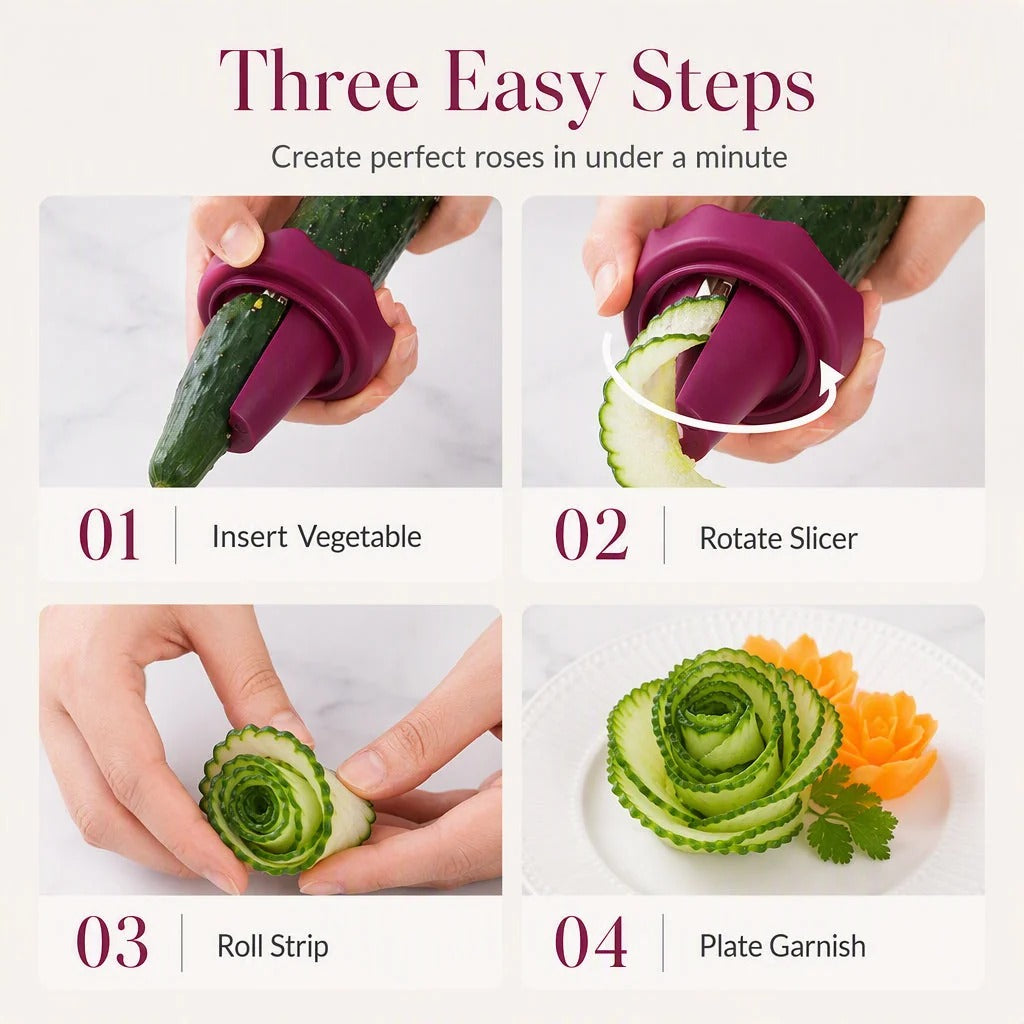 Four steps for creating a vegetable rose garnish