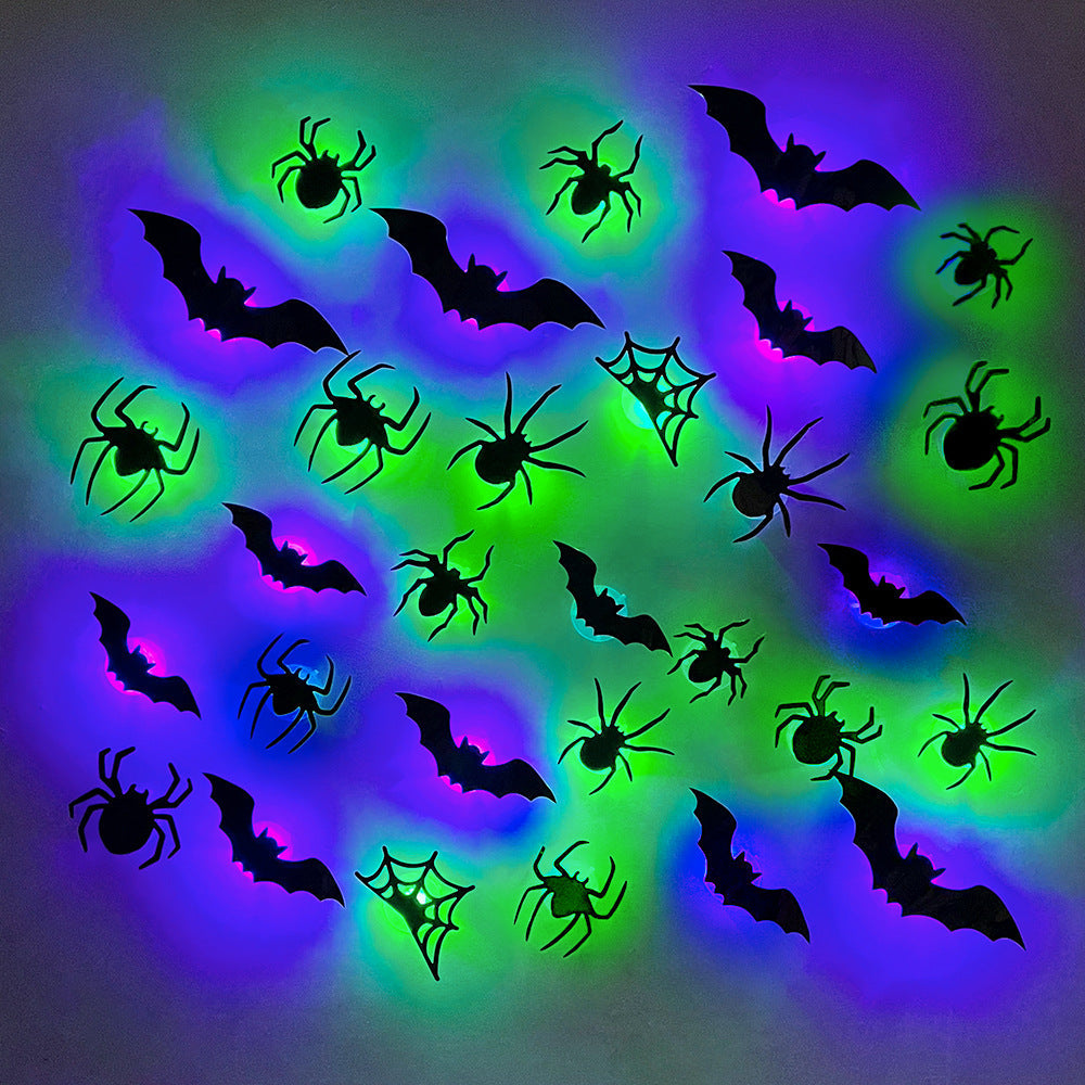 Multicolor LED bats spiders and webs for Halloween decoration