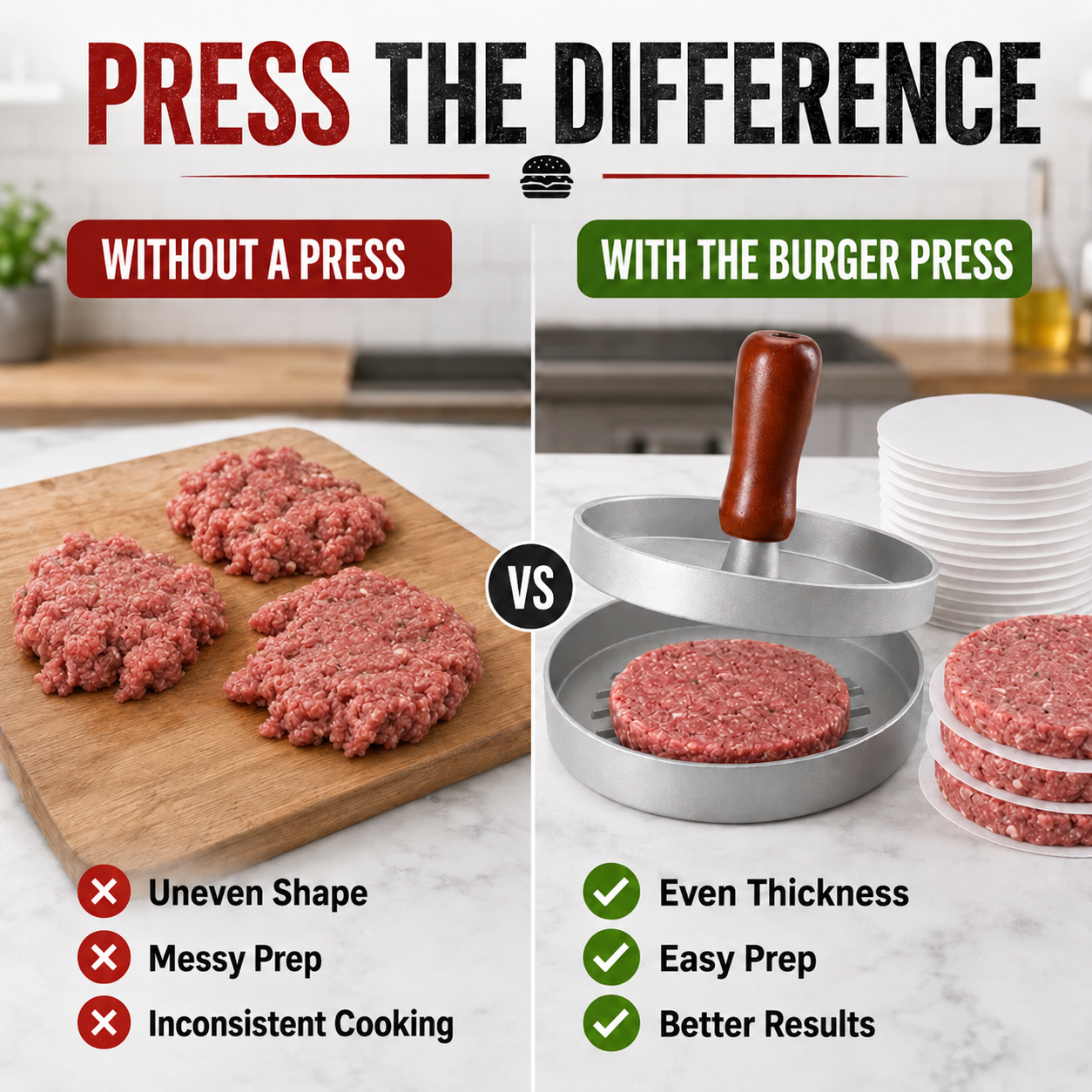 🔥Last Day Buy 1 get 1🔥Wooden-Handled 🍔 Hamburger Patty Press