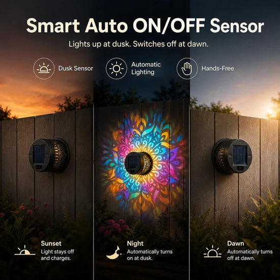 Smart auto on off sensor solar mandala wall light