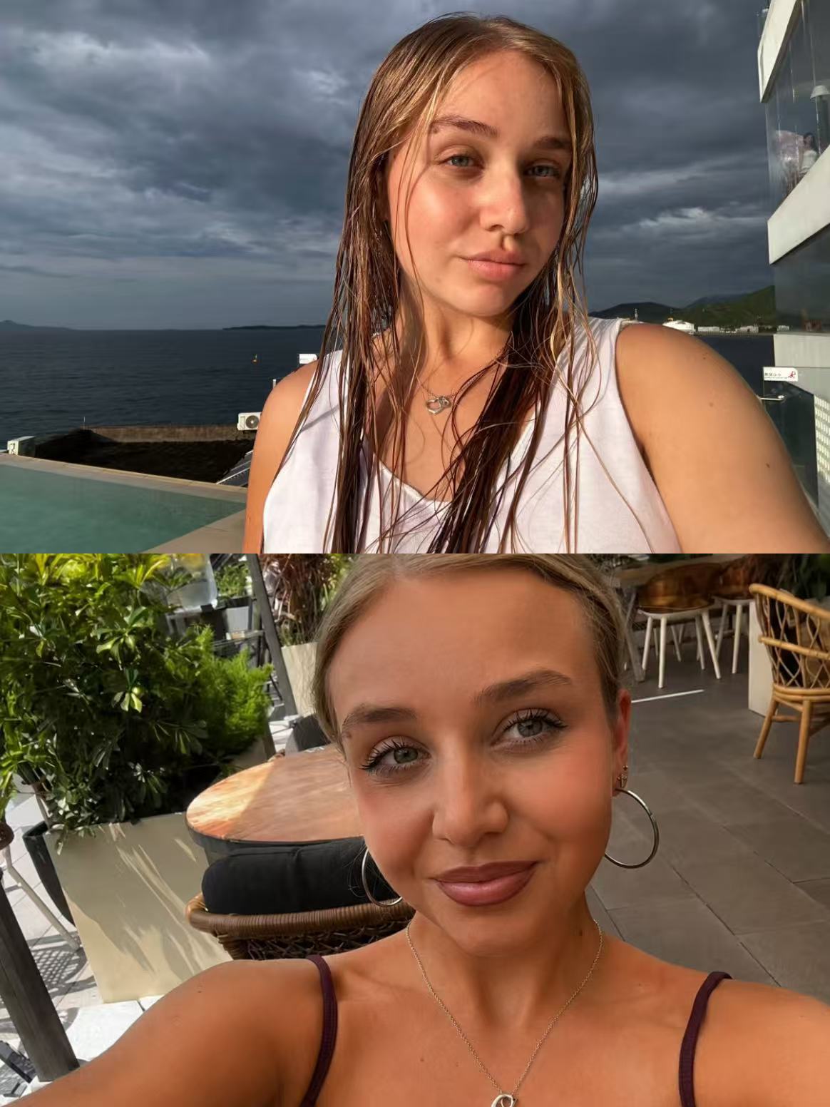 Customer before and after bronzed glow result