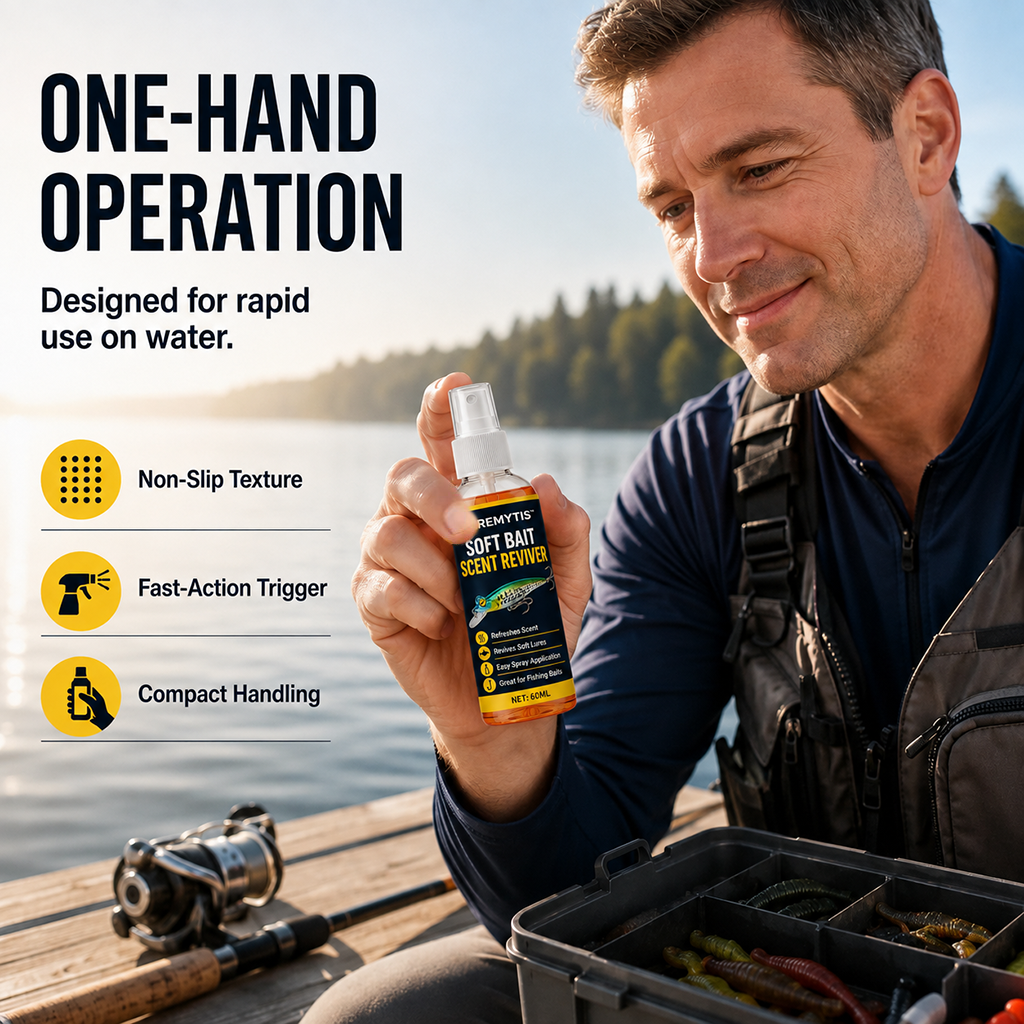 Soft bait scent reviver designed for one-hand operation while fishing