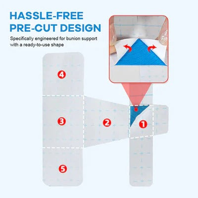 Hassle-free pre-cut bunion correction tape design