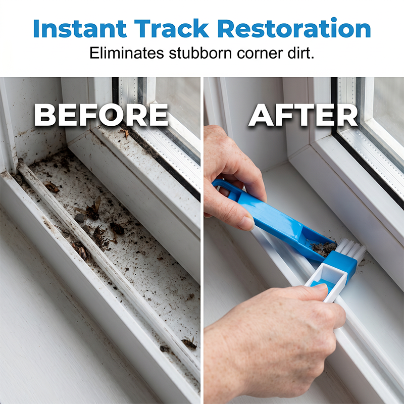 Before and after cleaning hard-to-reach gaps with 2-in-1 groove brush