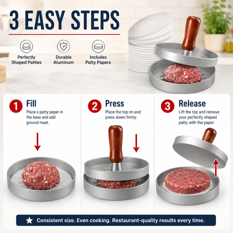 🔥Last Day Buy 1 get 1🔥Wooden-Handled 🍔 Hamburger Patty Press